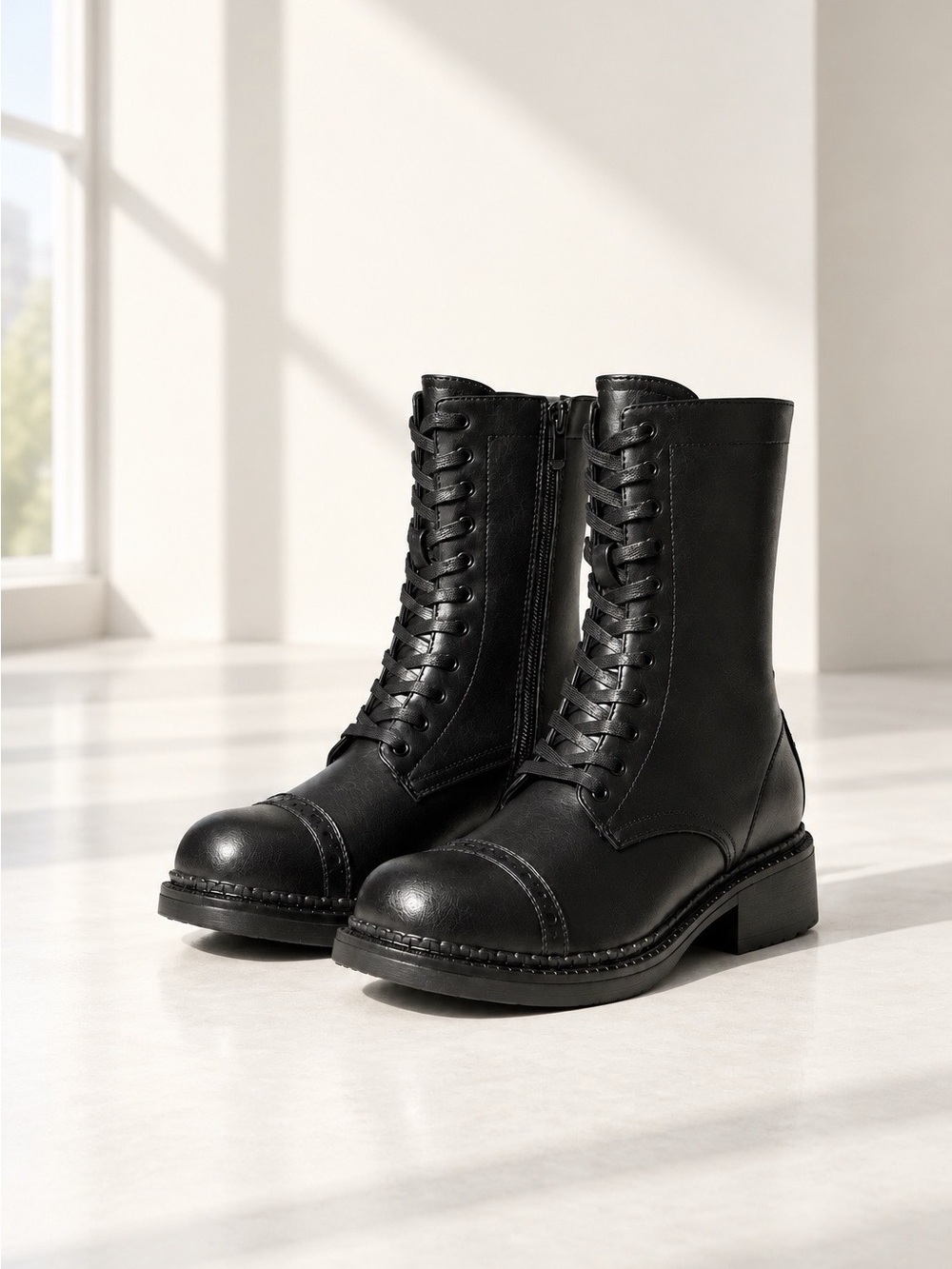 Dream Pairs Black Lace-Up Combat Boots for Women